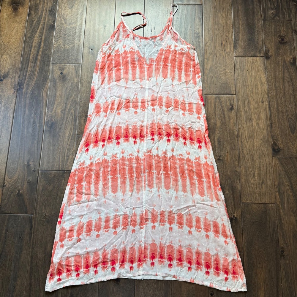 J Valdi Midi Dress Women Medium Orange Tie Dye Excellent Clipped Dot Slip Dress - Picture 5 of 9